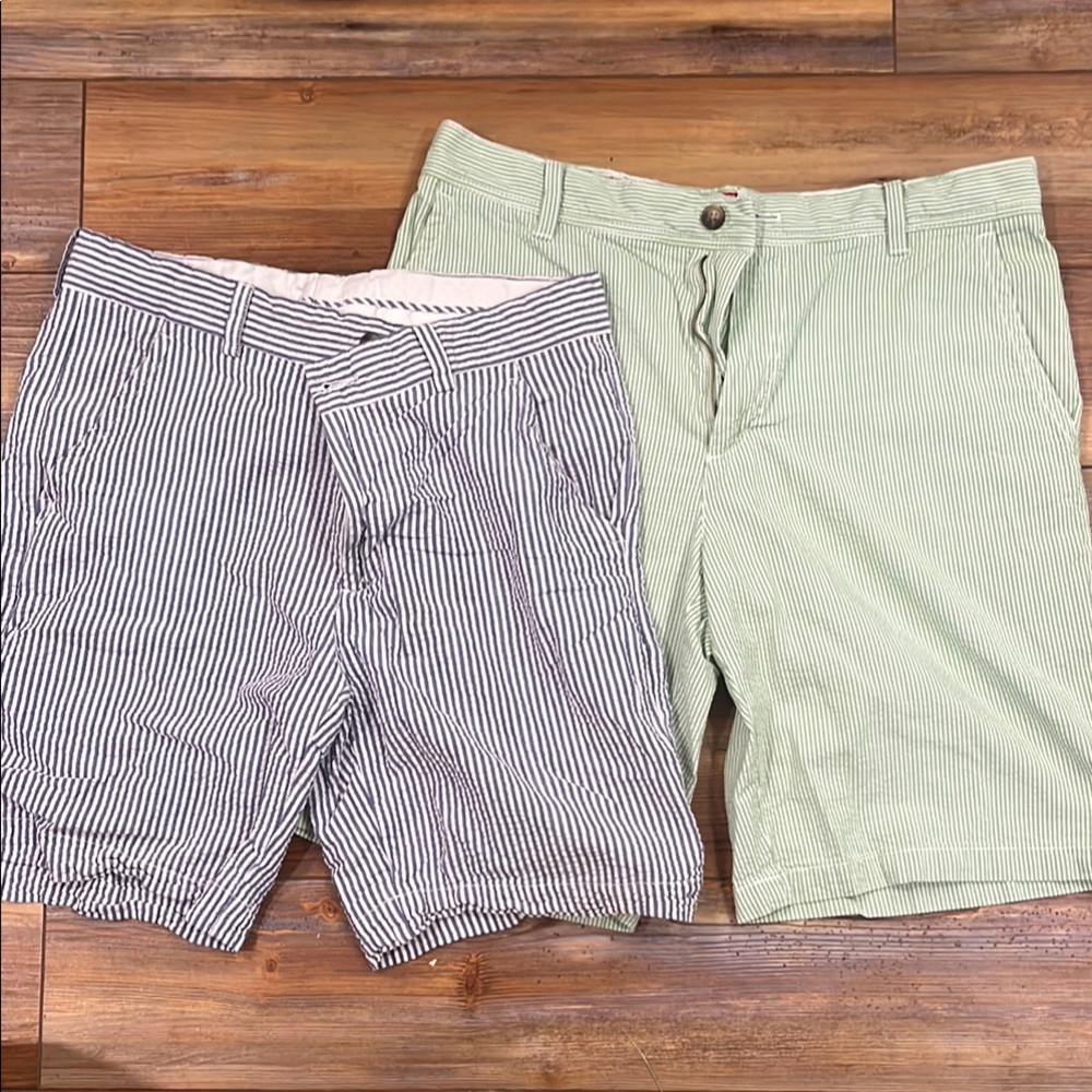 Seersucker Blue and Green Flat Front Shorts